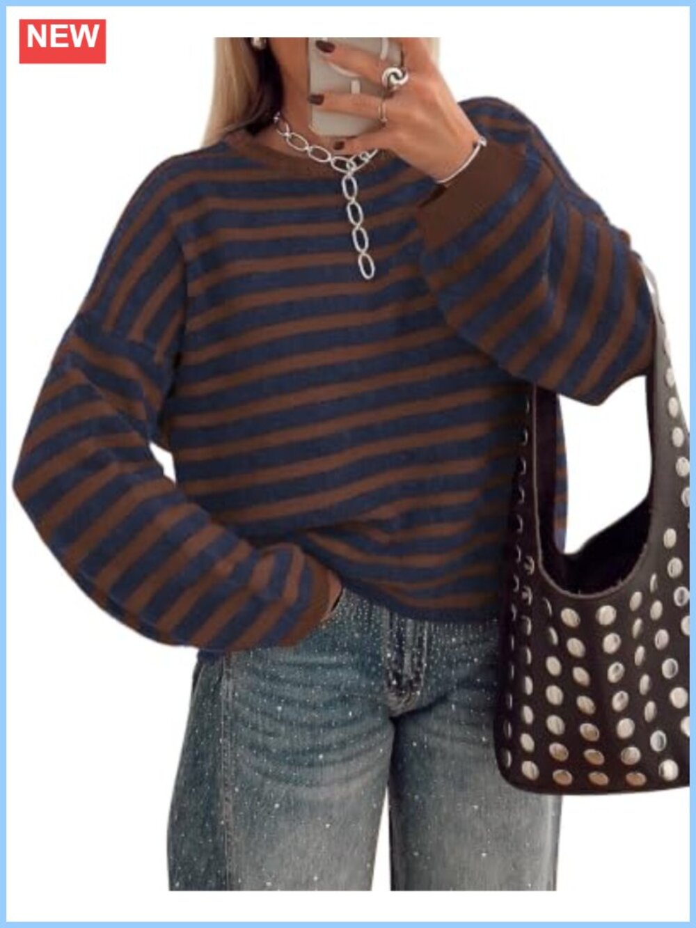 Oversized Striped Sweater Pullover Long Sleeve 65% Acrylic 35% Polyamide